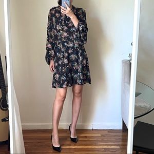 LPA mini bishop sleeve floral high neck dress size S C4